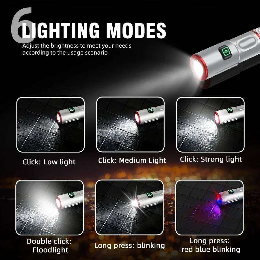 1000LM MINI Portable LED Flashlight USB Rechargeable Torch with Necklace Keychain Flashlights Camping Fishing Pocket Lantern H260131
