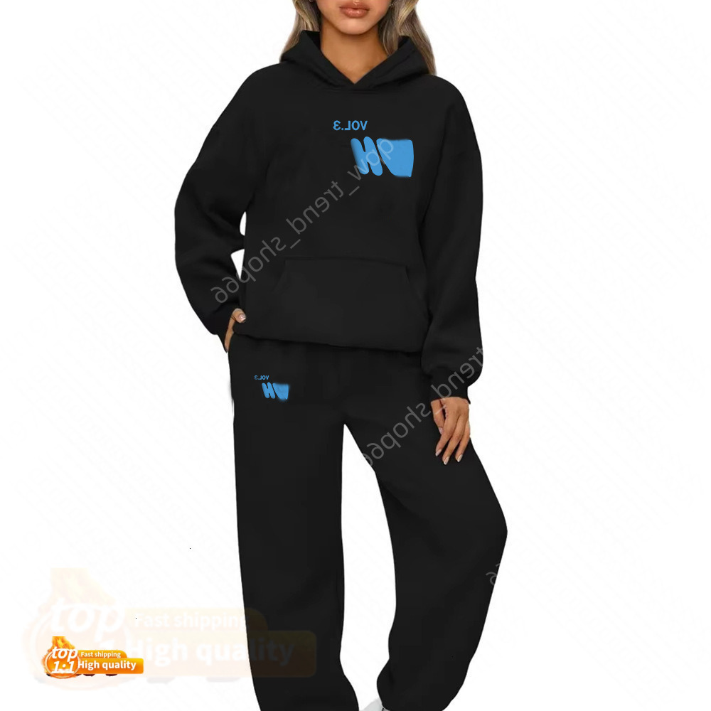 Women's Designer Tracksuits Printed Hoodies Suits Sportswear Hooded Sweatshirt With Fleece Two Pieces Set Fashionable casual sportswear set white foxset set