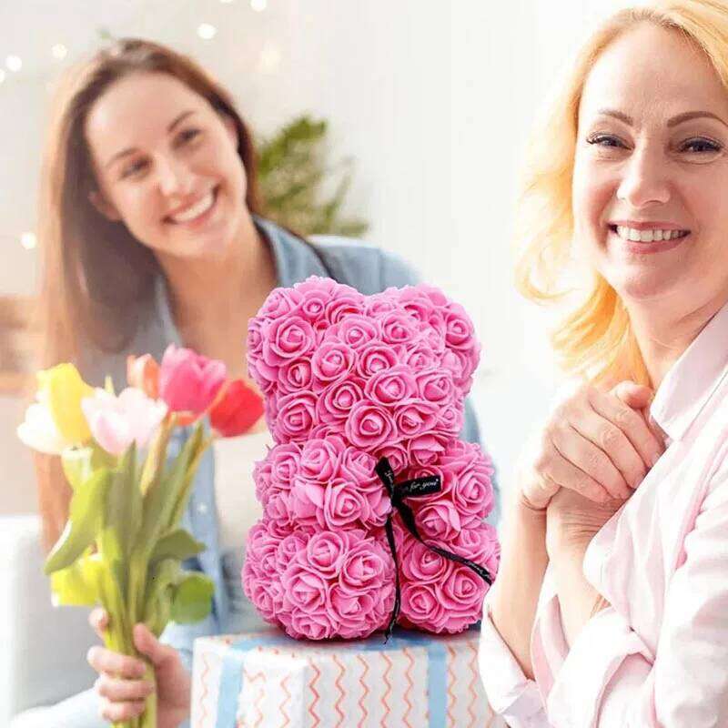 Fashion Artificial Gifts PE Eternal Rose Bear for Mom Mother's Birthday Valentine's Day Wedding Party Decoration Y260131