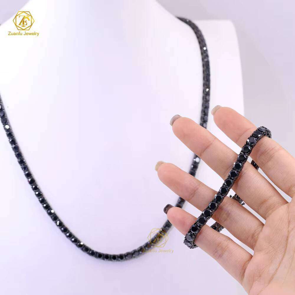 Wholesale 925 Silver Round Shape High Quality 2mm 3mm Black Mossanite Diamond Tennis Chain Bracelet Fashion Jewelry for Lady