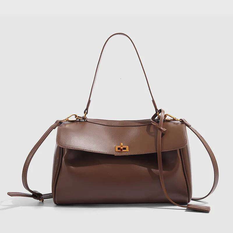 Luxury Brand Messenger Soft Leather Brown Suede Hand Held Totes Gold Buckle Women Shoulder Bags Lady Trend Satchel