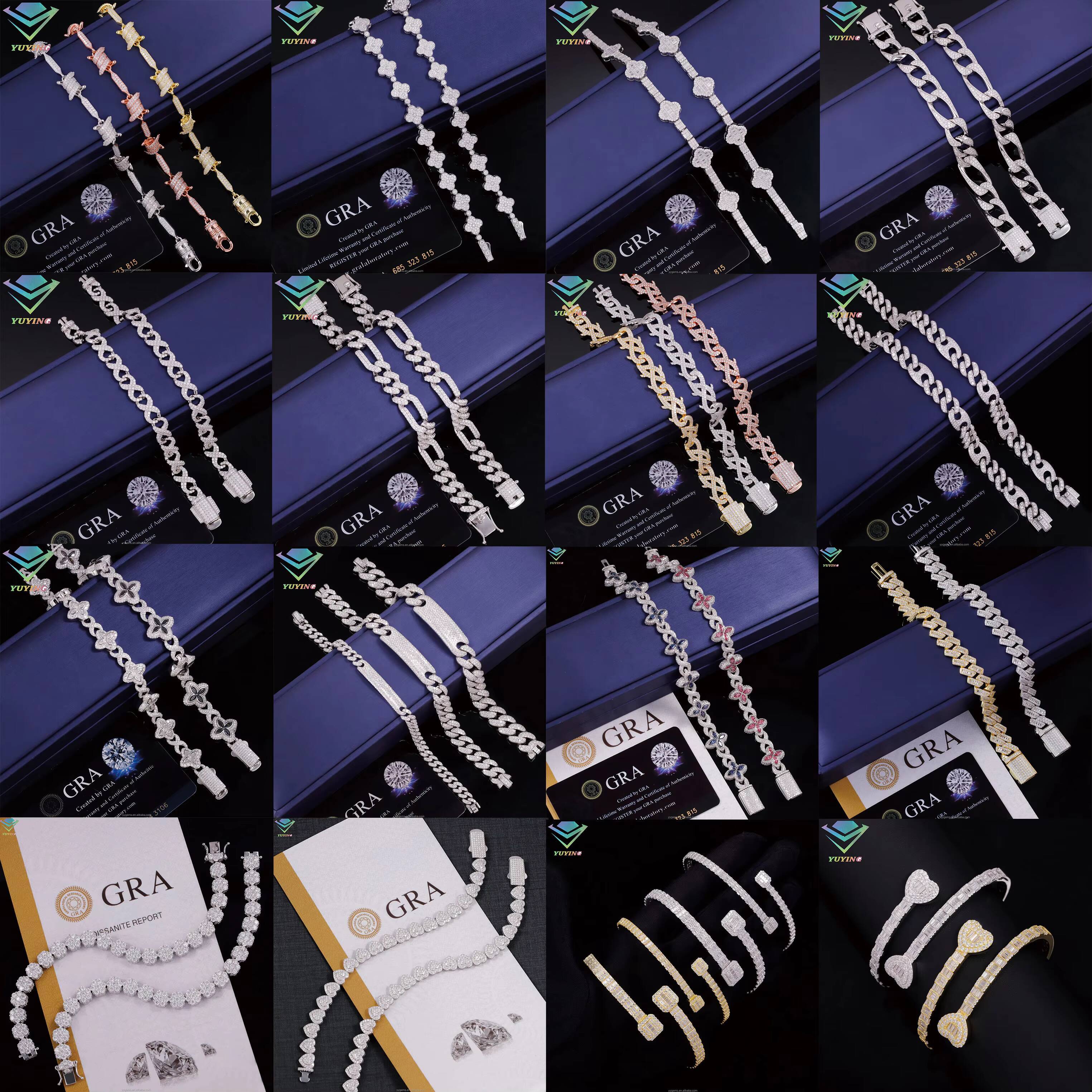 Fashion Best Selling Prong Setting 18k White Gold Plated Iced Out Jewelry Moissanite Diamond Hip Hop Cross Cuban Link Bracelet