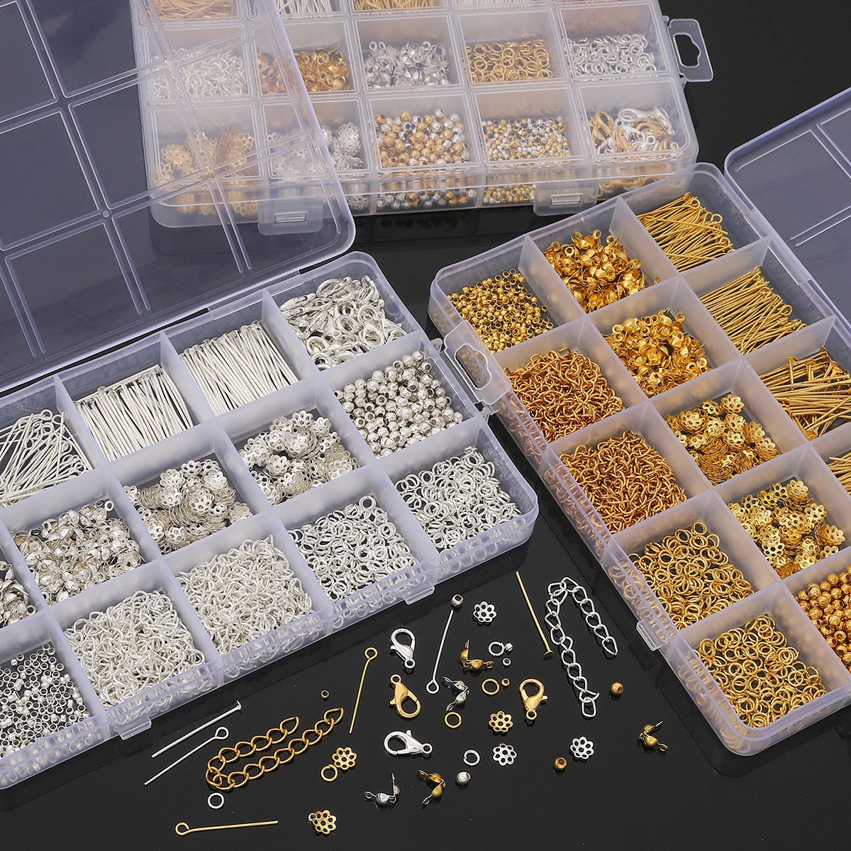 15 Grid Box DIY Metal Accessories Jewelry Making Material Set For Jewelry Making Bracelet Earrings Accessories About 1260pcs 260124