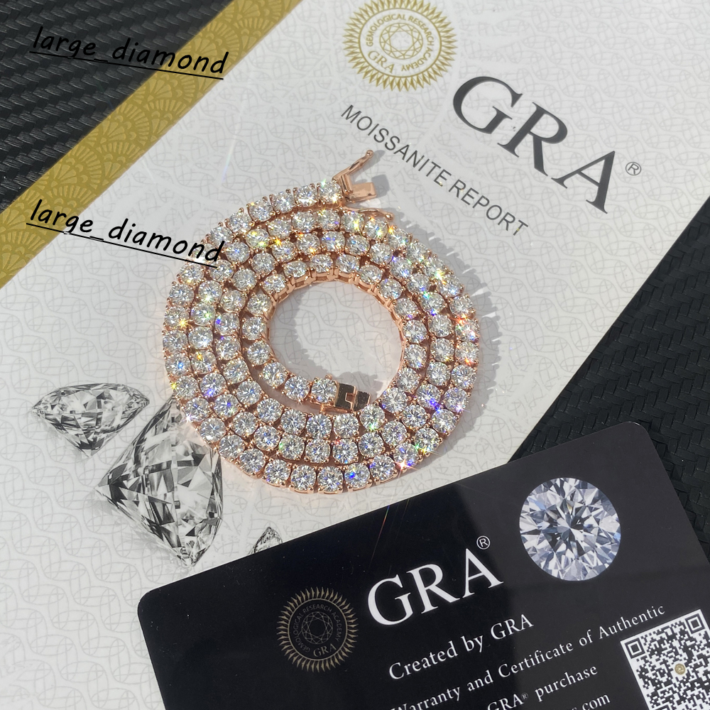 Dropshipping Moissanite Jewelry Tennis Chain Real Solid 925 Sterling Silver 3mm 4mm 5mm Iced Diamond VVS Moissanite Tennis Chain