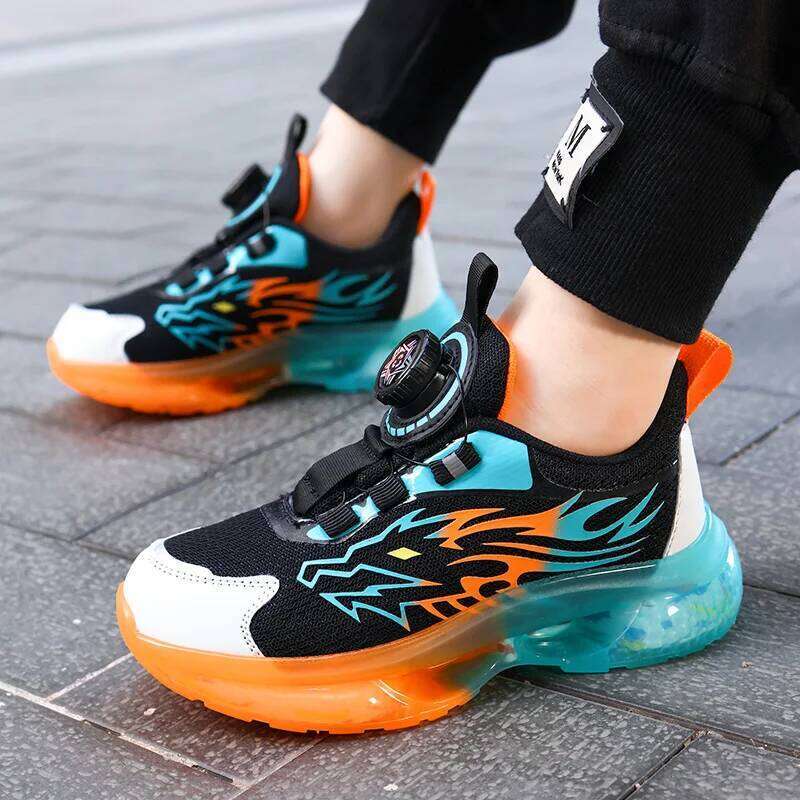 Children's Running Rotating Buckle Lightweight Outdoor Sports Walking Shoes Breathable Non-Slip Casual Sneakers for Kids Y260128