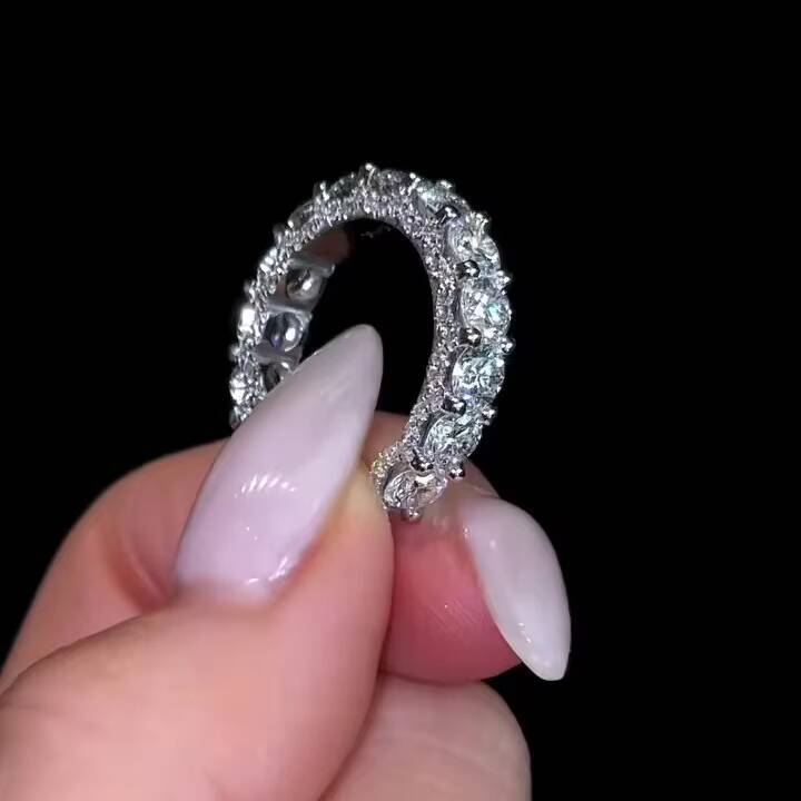 4 mm round cut moissanite micro pave full eternity wedding band white gold plated fine jewelry