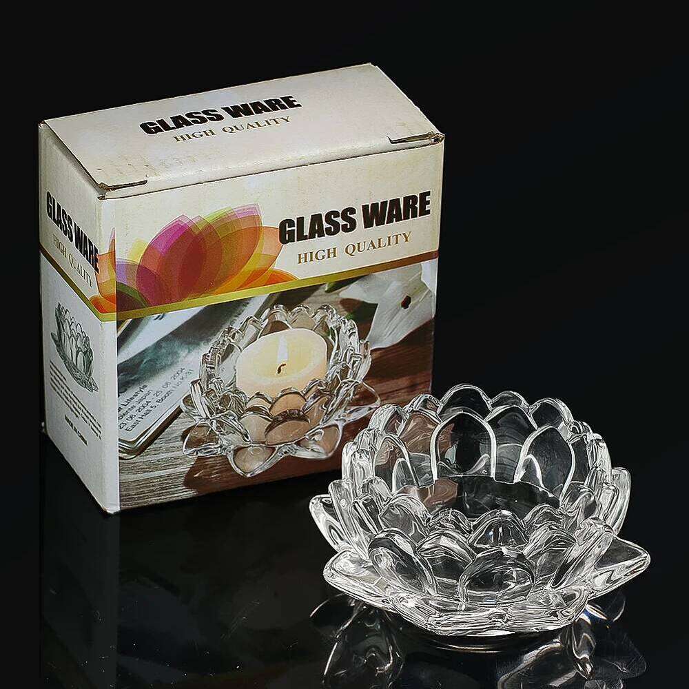 3D Crystal Lotus Tealight Candle Holder Glass Candlestick Votive Table Wedding Centerpieces Yoga Meditation Home Decor Ashtray Y260131