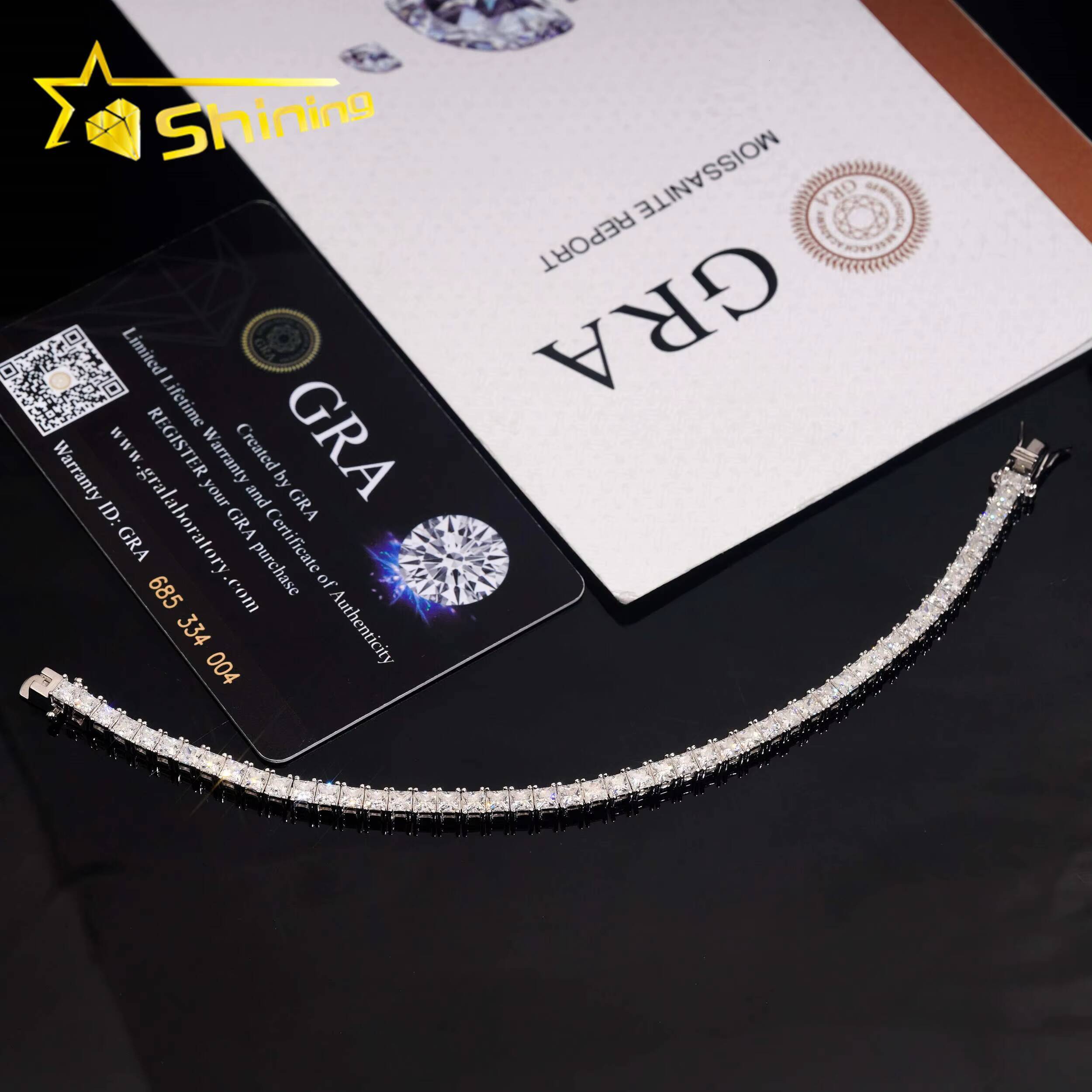 Classic Style Solid Silver 925 Hip Hop Jewelry Cuban Link Bracelet Iced Out Princess Cut 3mm Real Moissanite Tennis Bracelet