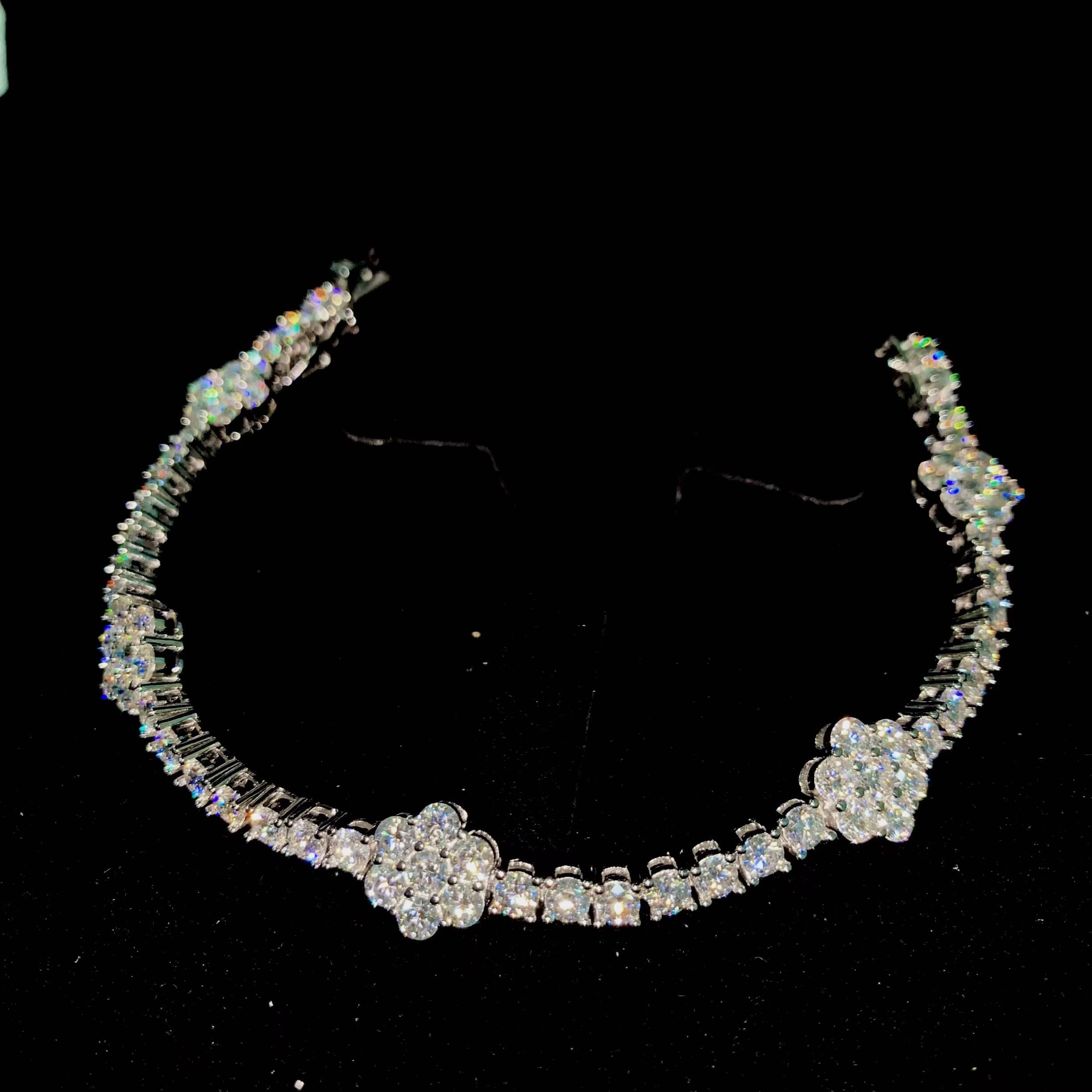 3mm Flower Moissanite Tennis Chain Hip Hop Bracelet 925 Moissanite Tennis Bracelet Women Jewelry Gift Idea for Girl