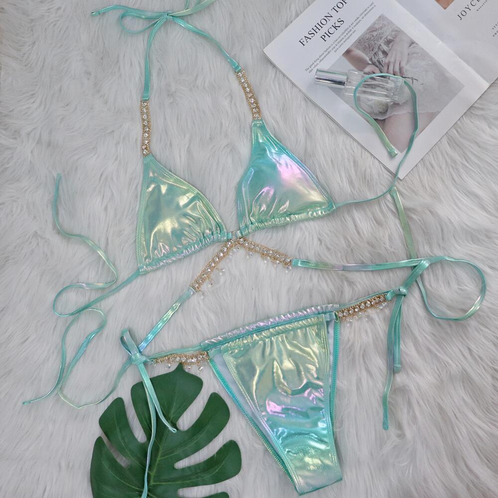 New Crystal Bikini Sexy Gold Foil Tie Womens Two-Piece Swimsuit Swimwear