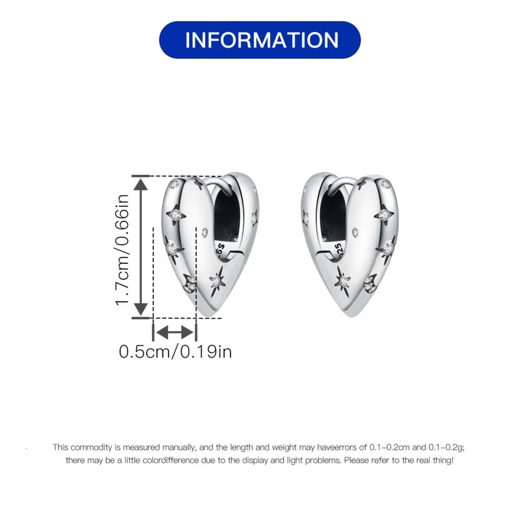 925 Sterling Silver Star Moon Heart Shape Earrings Jewelry Versatile Hoop Earrings For Women Jewelry Fine Birthday Party Gifts 260126