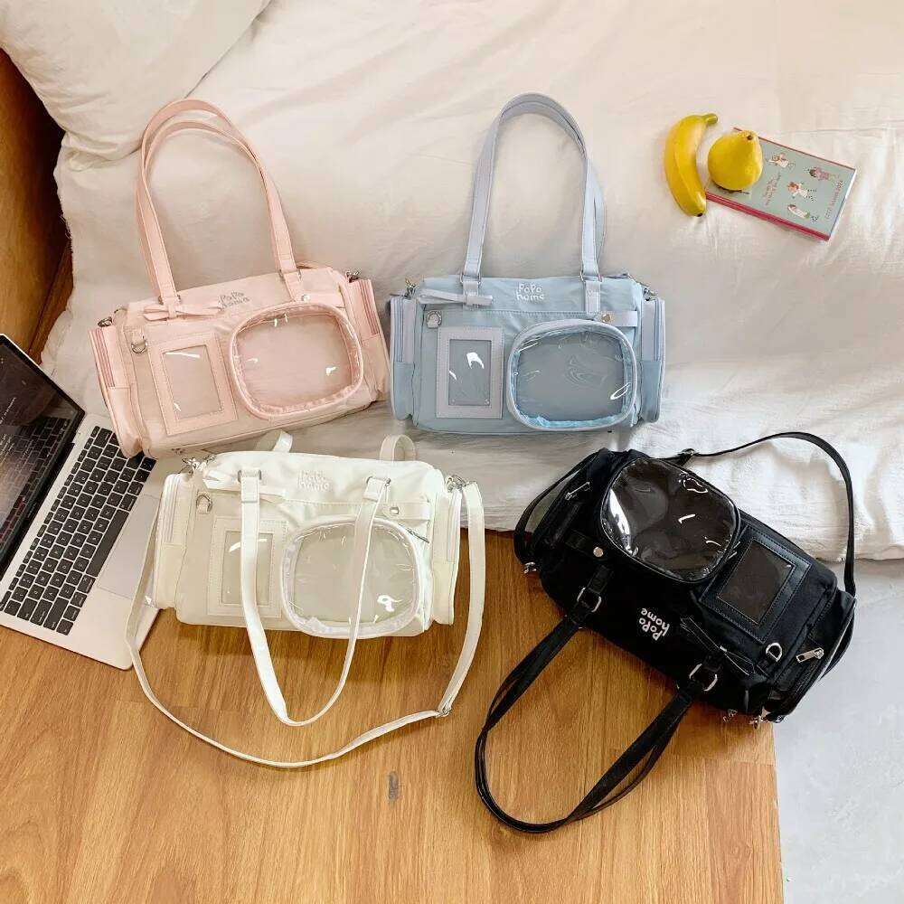 New Y2K Bow Ita Shoulder Bags Sweet Girl Transparent Large Capacity Comic Exhibition Crossbody Bag Cute DIY Display Handbags