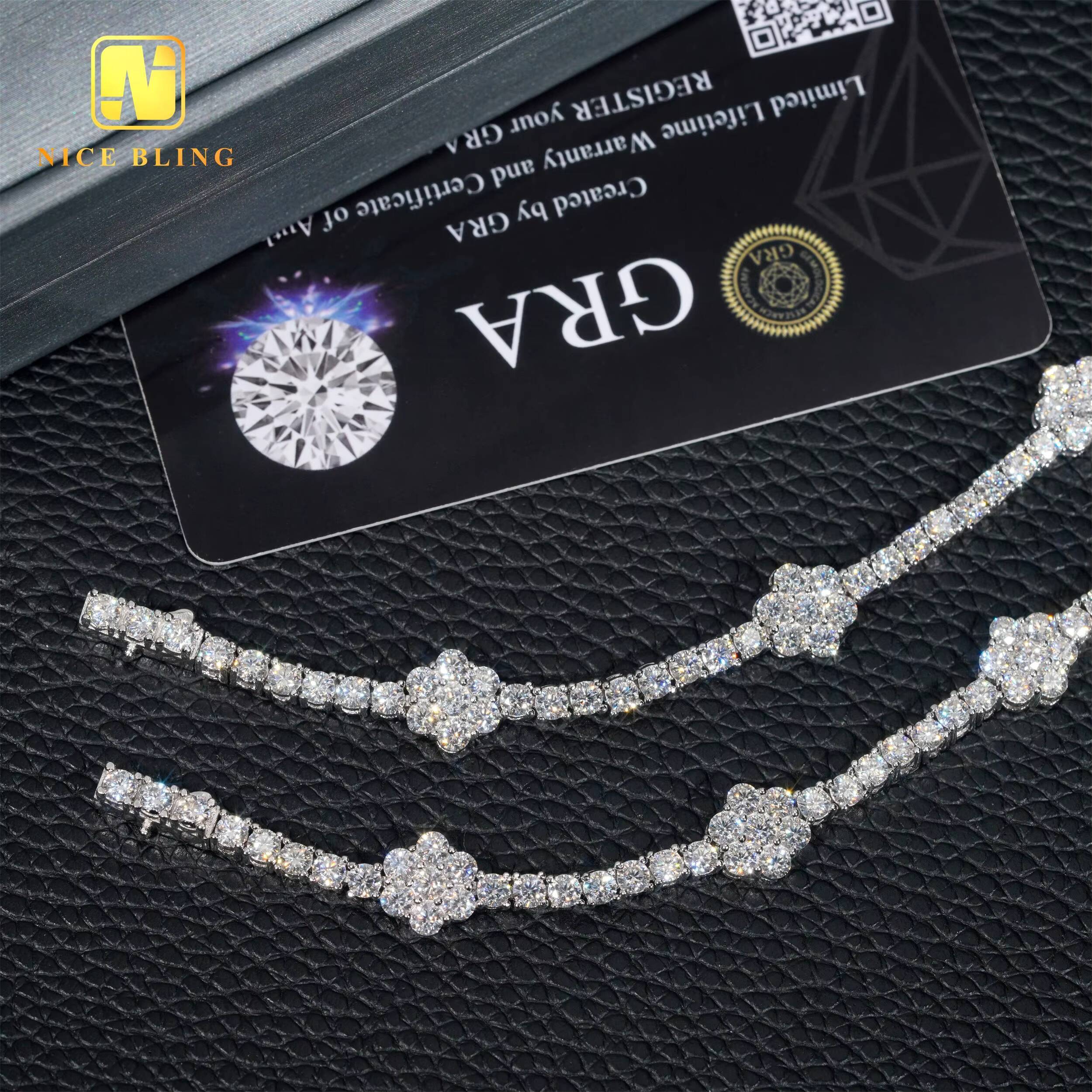 Ready to Ship 3mm Flower Tennis Bracelets 925 Sterling Silver VVS Moissanite Diamond Tennis Bracelet Hip Hop Fashion Jewelry