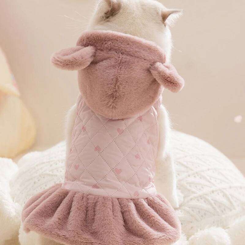 Sweet Heart Print Winter Teddy Cotton Dress Warm Hoodie Plush Thickened Dog Clothes Pet Supplies H260130