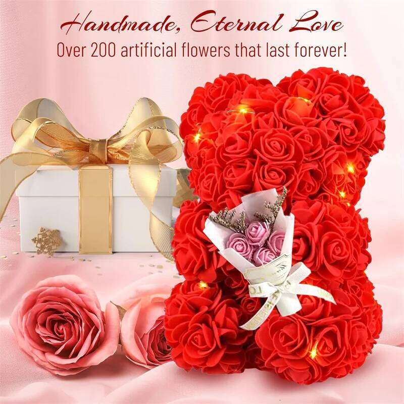 10inch Flower Bear Led Light Mother's Day Anniversary Birthday Girt for Wife Girlfriend Mom with Gift Box and Card Y260131