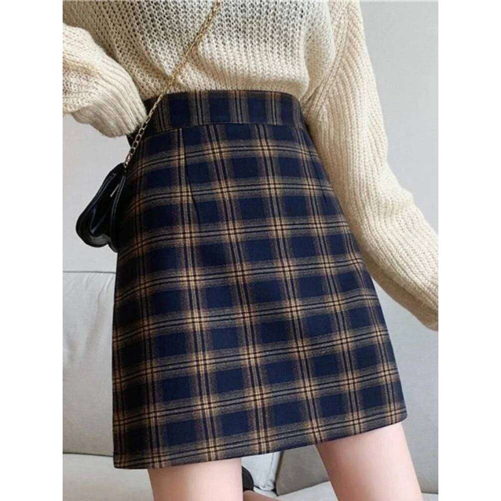 Casual Plaid Mini Skirts Women High Waist Sweet Girls Style Students Cloths A-line Autumn Fashion Korean Version Simple Soft XJ260131