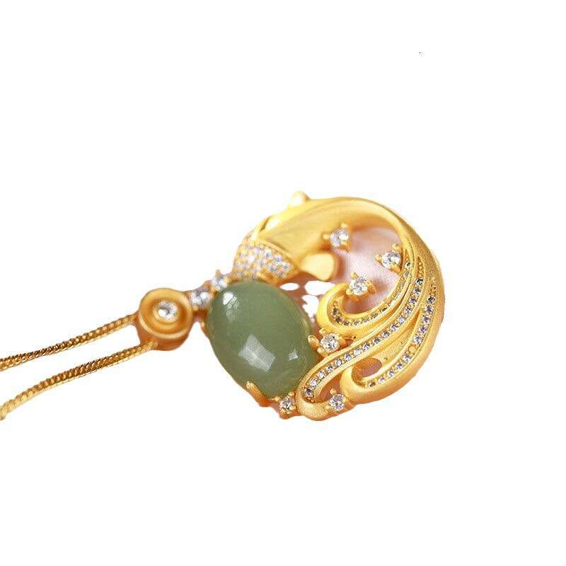 Gold-Plated Jade Pendant with Fish Design, Classical Style, Exquisite and Delicate, Suitable for Women - view 6