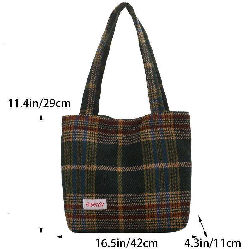 Tote Women's Bag Shoulder Wool Shopper Bags For Women Large Capacity Autumn Winter New Soft Plaid Ladies Travel Designer Handbag