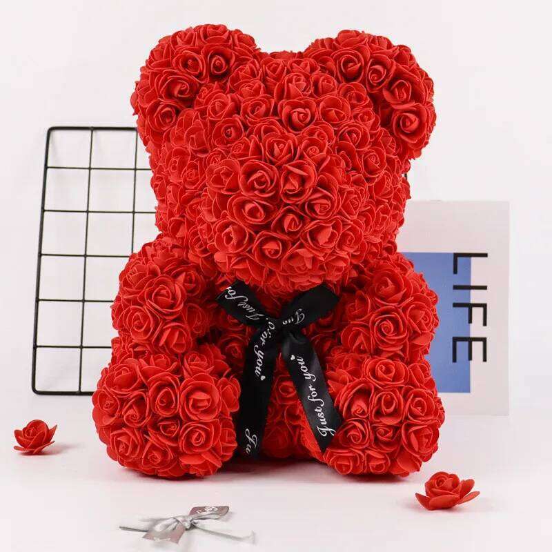 25cm Rose Bear Artificial Flowers Girlfriend Anniversary Christmas Valentine's Day Gift Birthday Present For Wedding Party Y260131