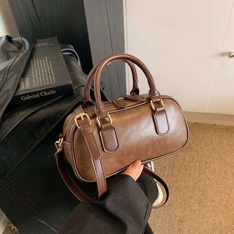 Faionable Bowling Women's Handbag Retro Oulder Bag Korean Sle Autumn Winter New Arrival Soft PU Leather Pure Color XJ260131