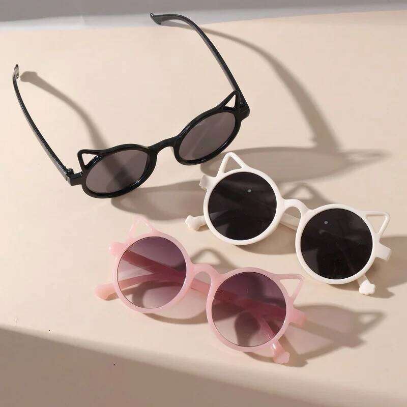 3PCS Cute Kitten Ear Cartoon Outdoor Sun Protection Children Sunglasses Classic Kids Eyewear Girls Boys Sunshade H260130