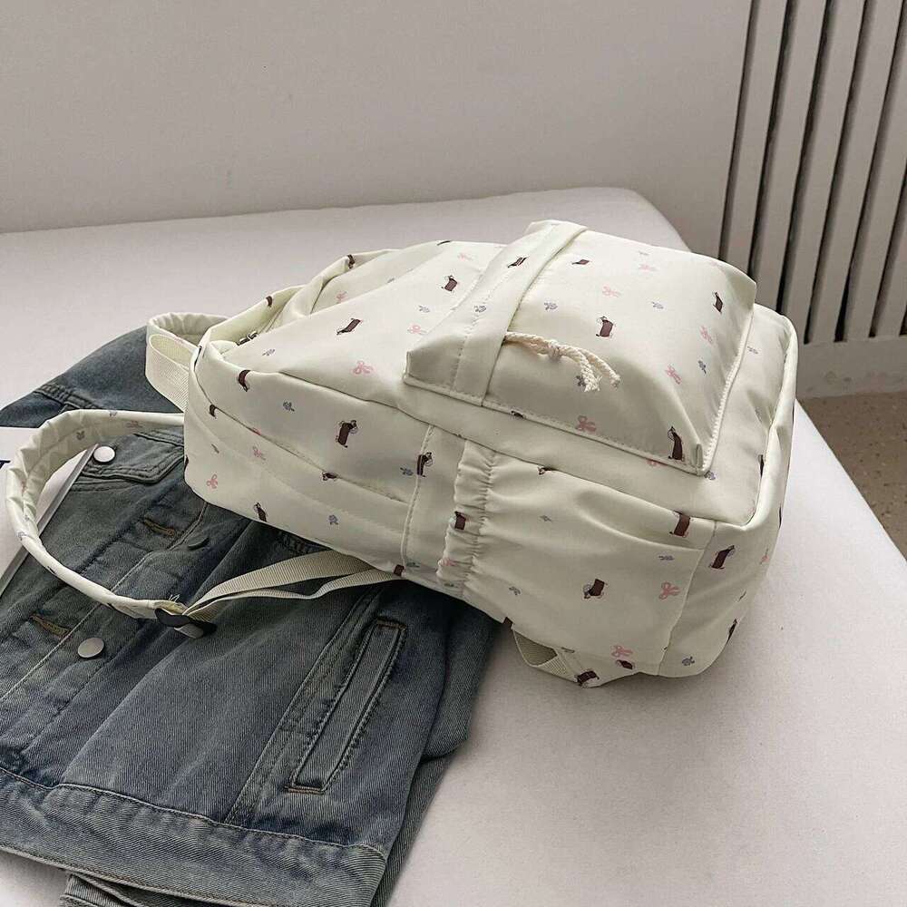 New cute Japanese puppy backpack girls; floral rucksack for middle and high school students