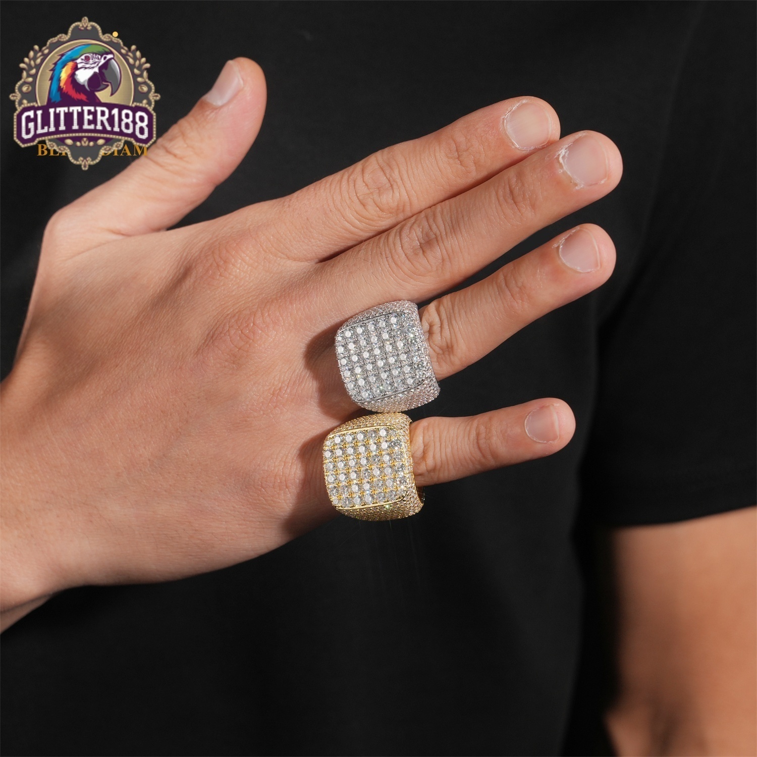 New Arrival Ready to Ship 925 Sterling Silver Hip Hop Ring Iced Out Diamond Moissanite Ring Pass Diamond Tester Men Ring