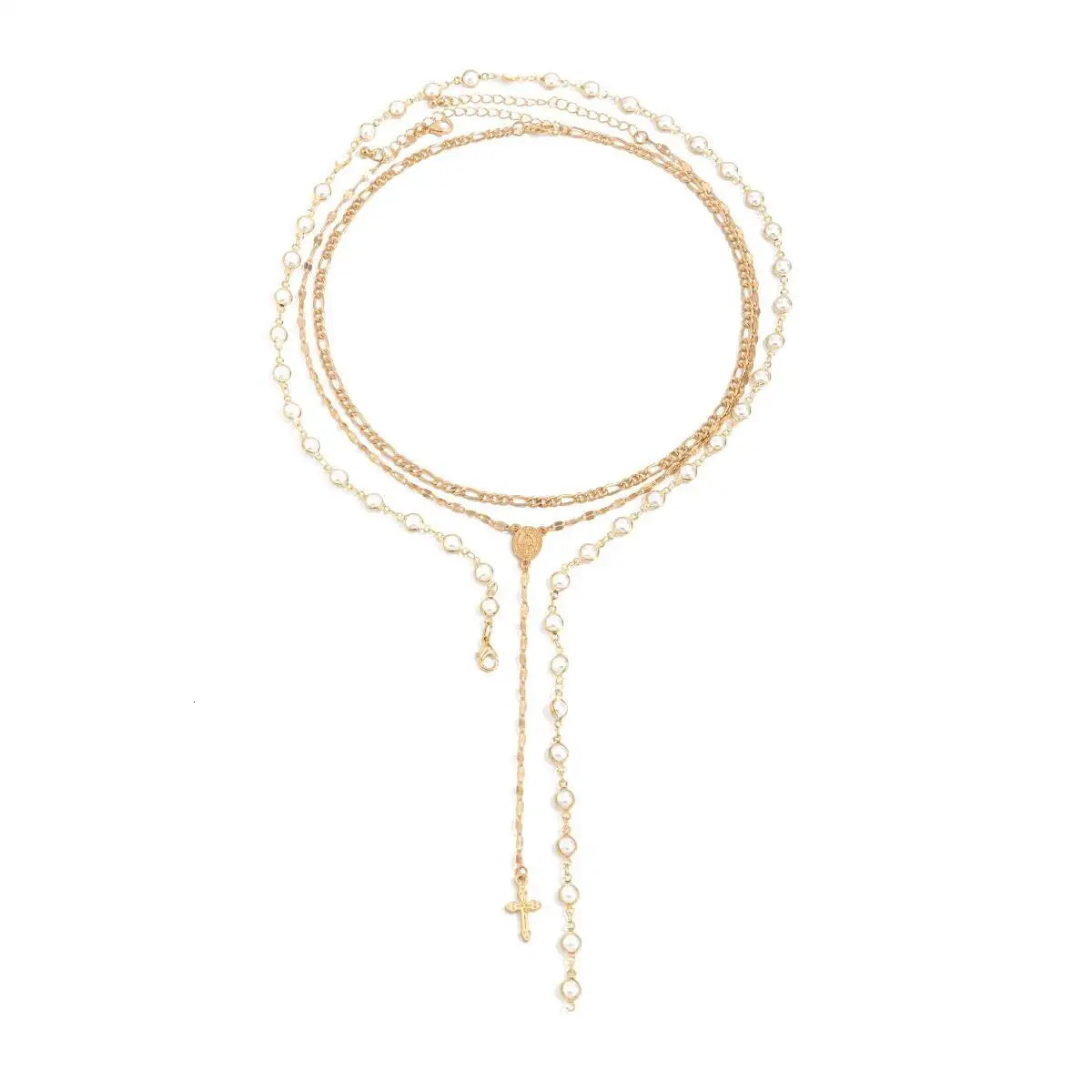 Salircon 3PcsSet Boho Jesus Cross Pendant Necklace Women Trendy Exquisite Pearl Beaded Chain Y2K Charm Jewelry Gift 260128