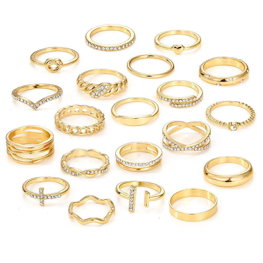 stackable rings and American Cross-Border New Style Diamond Cross Knot Heart Spiral Ring 20-Piece Set Adjustable Open Rings