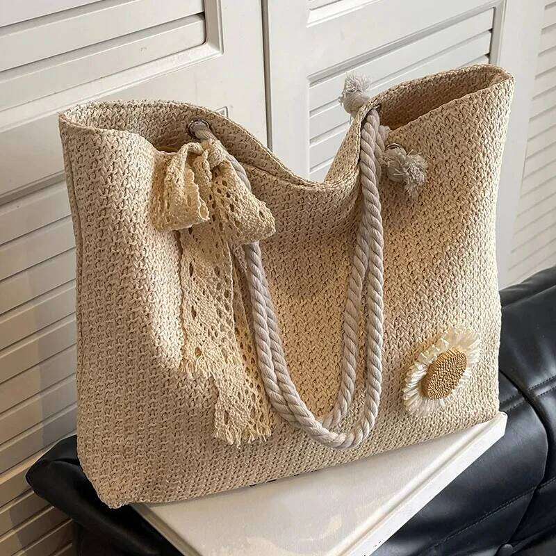 Elegant Ladies Straw Woven Handbag Women Holiday Beach Commute Casual Tote Top-Handle Fashion Retro Shoulder Bags XJ260130