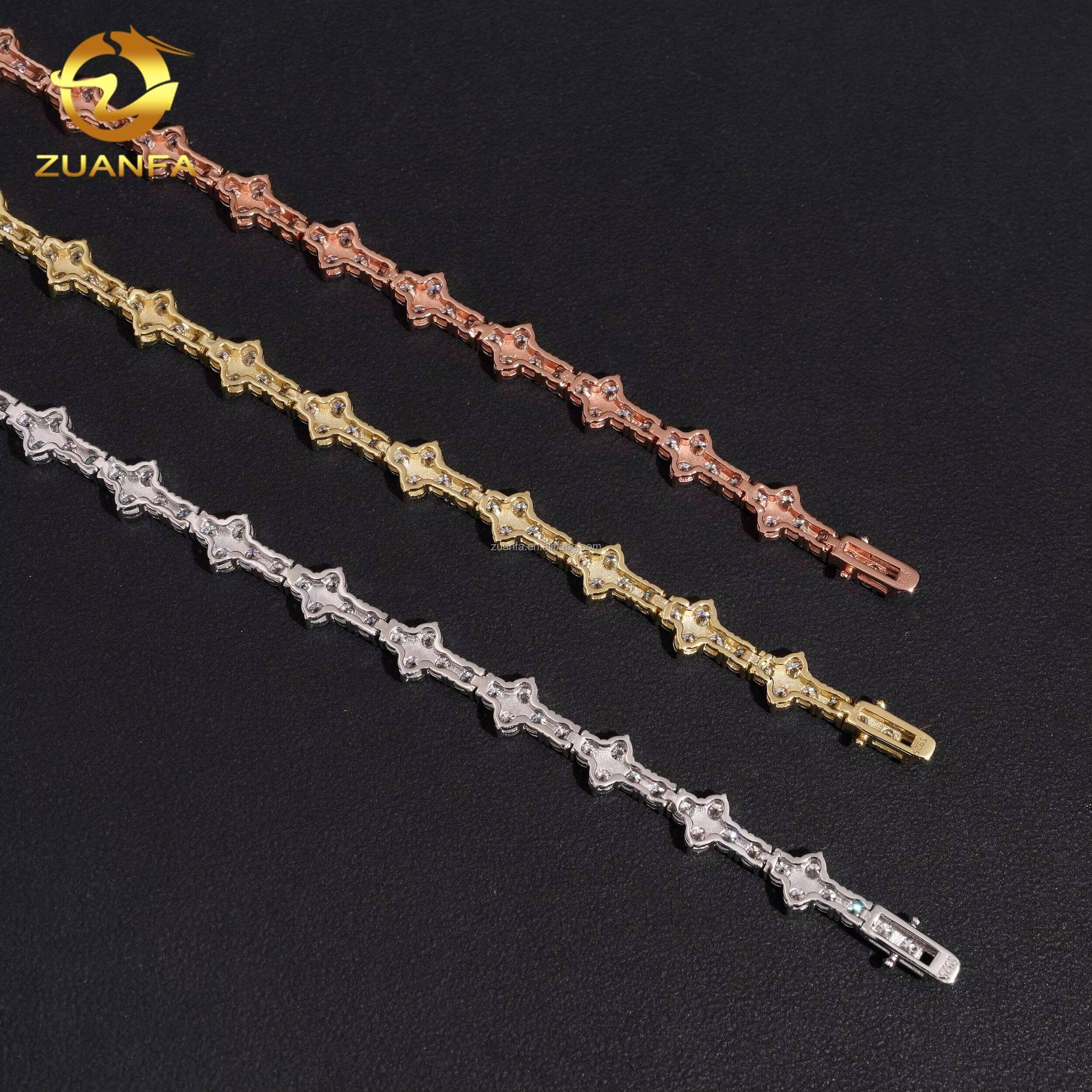 Ship in USA Warehouse Pass Diamond Tester Stock 3mm 925 Solid Silver Hip Hop Iced Out VVS1 Moissanite Diamond Tennis Bracelet