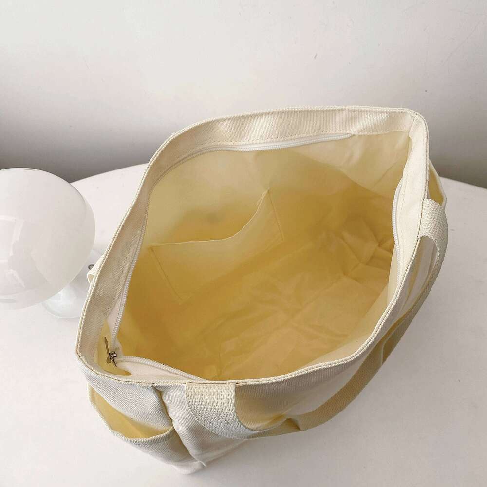 Canvas Women's Large Capacity Multiple Outer Pocket Zipper Shoulder Bag Student Handbag Shopping