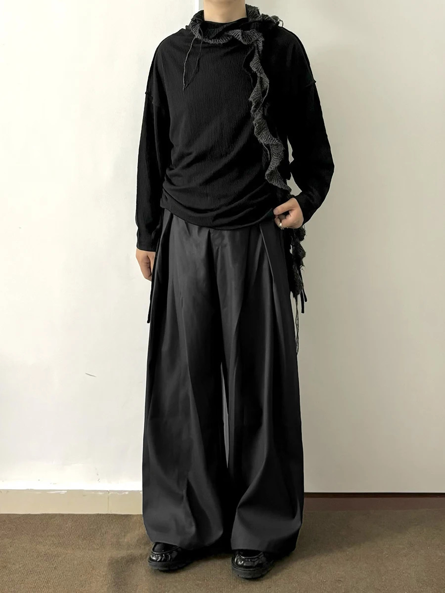 ReddaChic Office Work Black Dress Pants Casual Plain Cleanfit Pleated Wide Leg Low Waist Suit Trousers Minimalist Men Clothes 260120