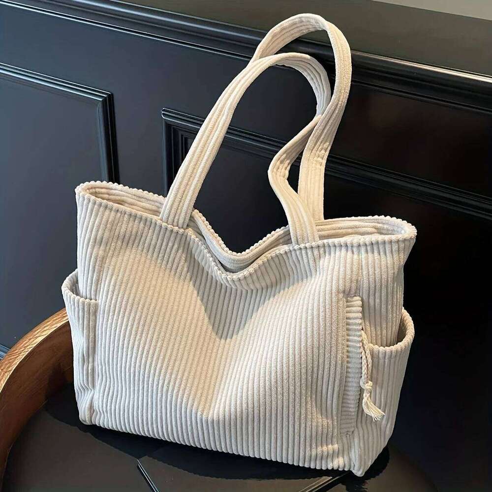 Durable Soft Corduroy Women's Casual Tote Multi-Compartment Zipper Closure Commute Shoulder Bag For Women