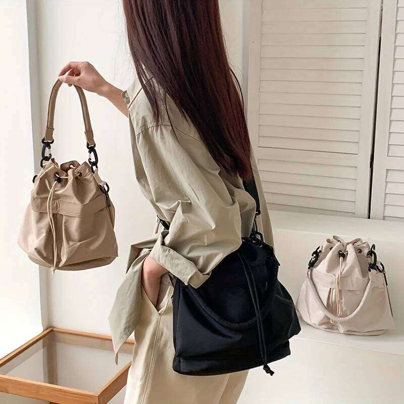 Fashion Shoulder Nylon Waterproof Women Large Capacity Casual Handbag Drawstring Crossbody Tote Bag