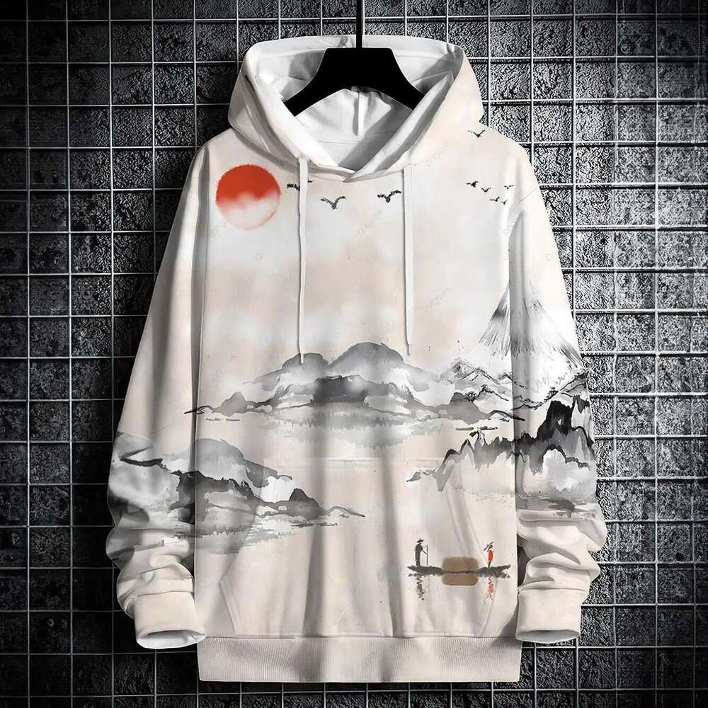 New Autumn Hoodie 3D Landscape Ink Print Street Style Long Sleeve National Trend Handsome Hot-Selling Men's Clothing Luanyun Luanyun