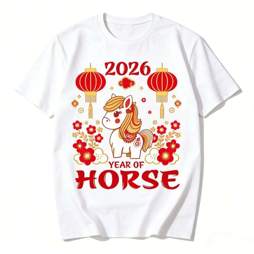 2026 of The Tshirt Lunar Shirt Chinese New Year T-Shirt Cute Zodiac Horse Cartoon Printed Tee Women Tops C260131