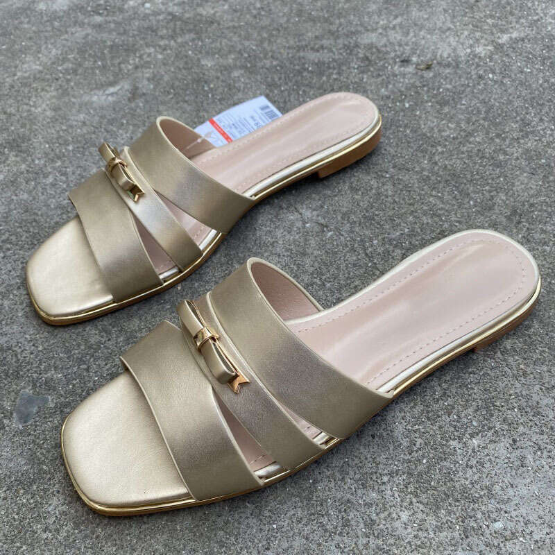 Free shipping designer Fashion New Shoes Retro Flat Women Summer Elegant Vacation Outdoor Bowknot Slide Sandals