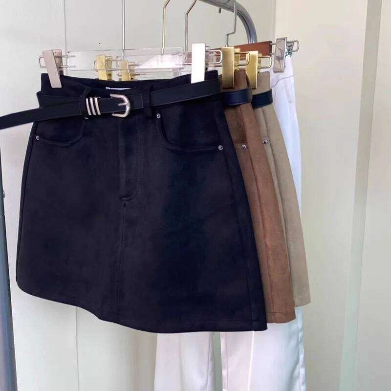2025 New Fashion Suede Mini Women Vintage All-Match Streetwear Brown Short Skirt Autumn Winter High Waist A-Line Skirts XJ260131