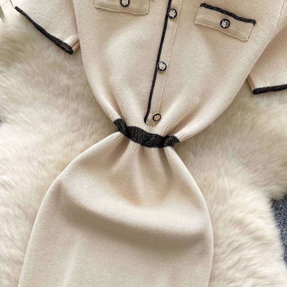 New Spring Summer Sexy Short Sleeve Knitted Dress Sheath High Waist Bodycon Skirt Color Block Design Korean Mini Dresses XJ260131