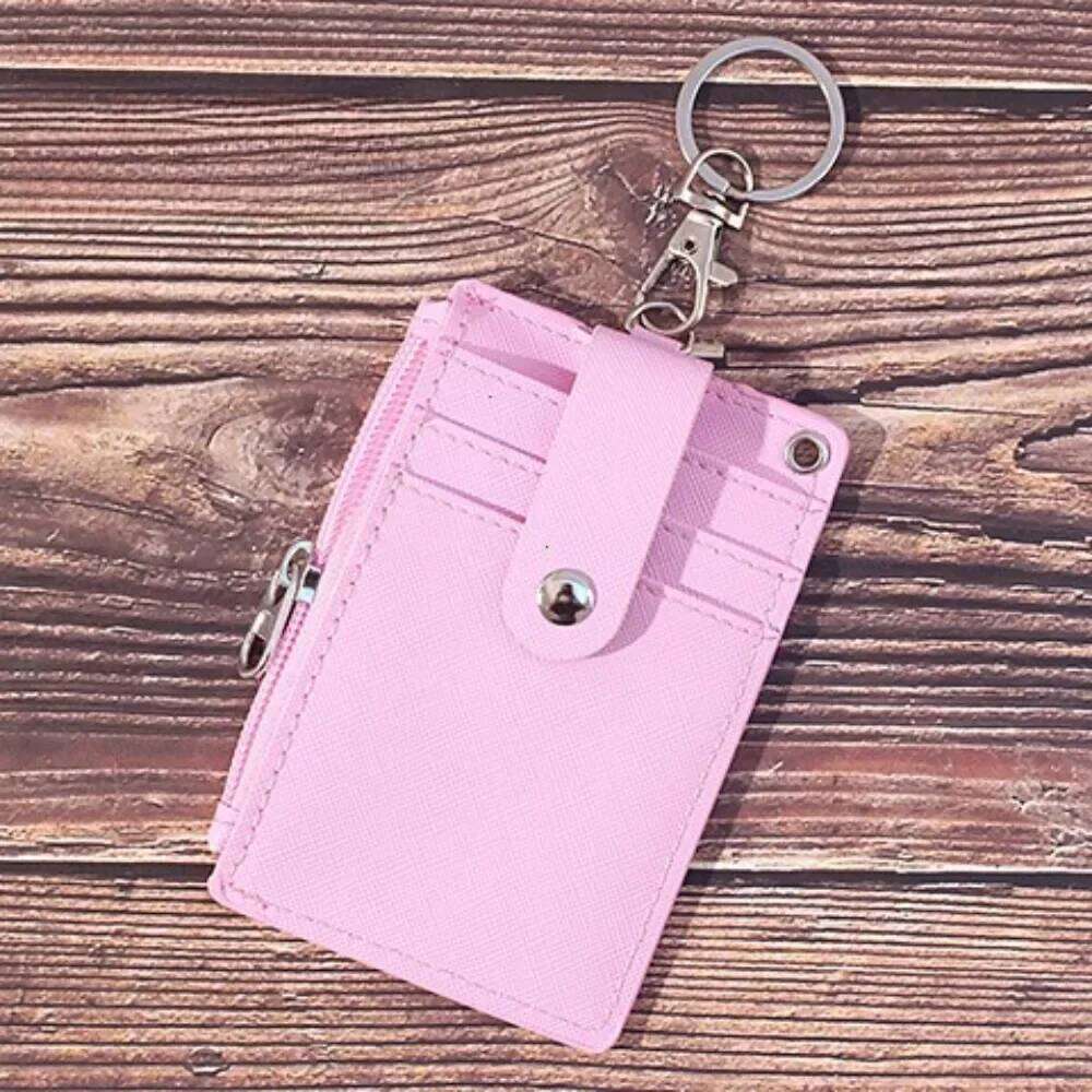 Portable Coin Purse Wallet Keychain Office Work Business ID Card Credit Badge Holder Bus Cards Cover Zipper Pocket PU Leather