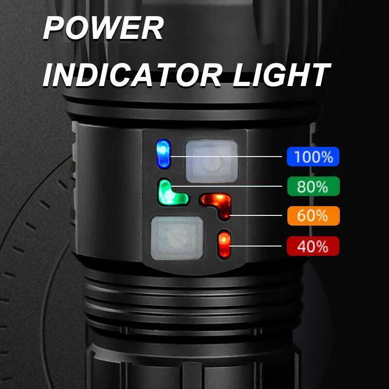 Ultra-bright LED flashlight adjustable zoom spotlight with battery level display Type-C charging outdoor emergency camping light H260131