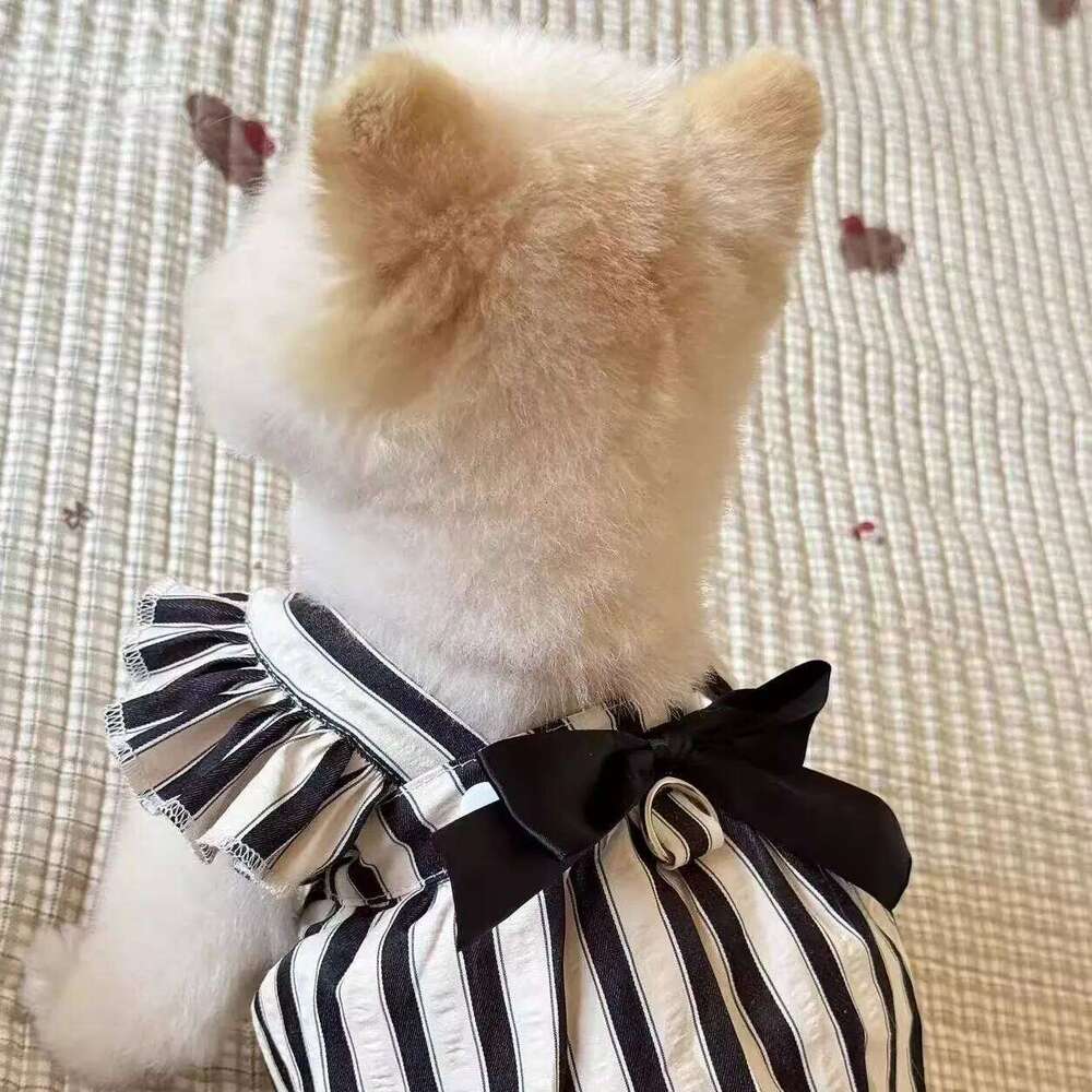 Korean Version of the Pet Dress Summer Teddy Hepburn Style Princess Skirt Classic Vertical Stripes Puppy Clothes H260129