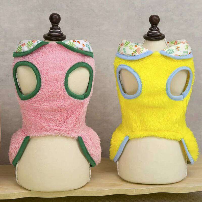 Luxury Fleece Dress Coat Winter Pink Yellow Warm Dog Clothes For Small Dogs Chihuahua Dachshund Sleeveless Hoodie Dresses Outfit H260130