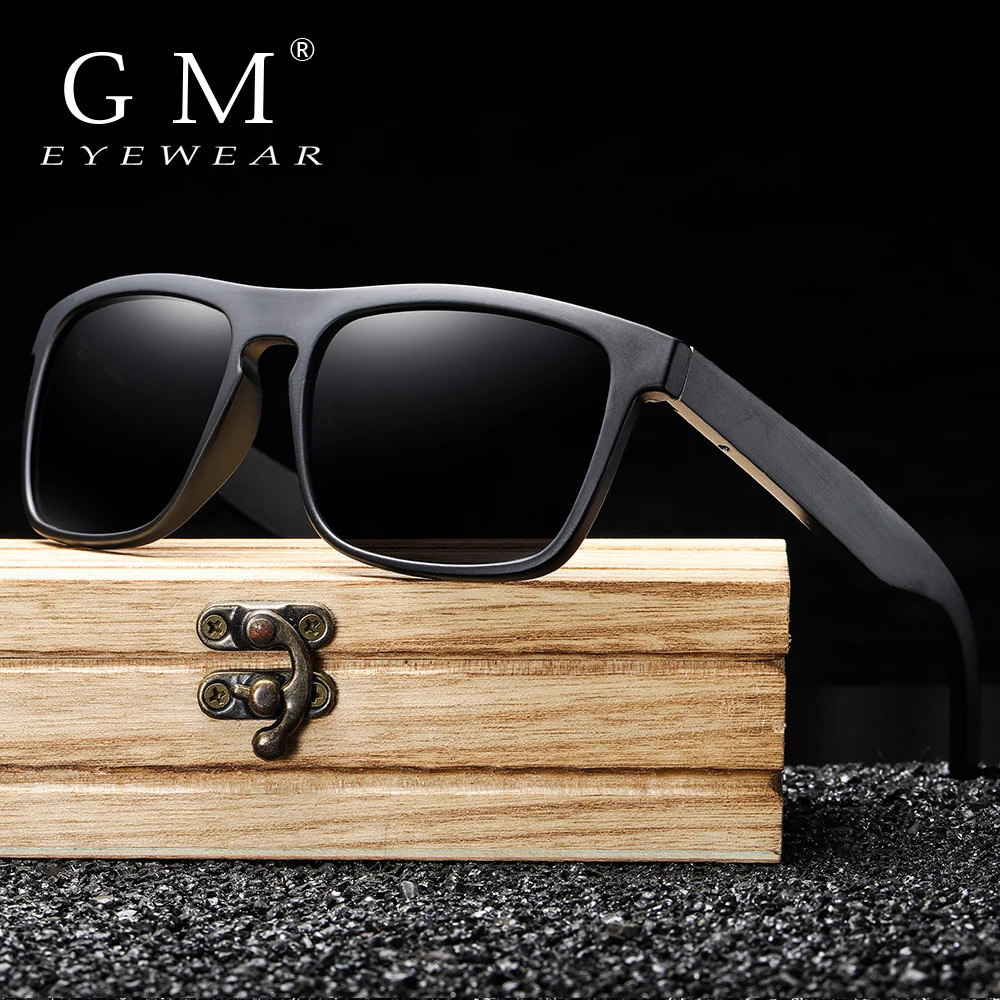 GM Arrivals Black Wooden Polarized Sunglasses for Men Bamboo Sunglasses Red UV400 Lenses Fashion Driving Shades carton S5523 260120