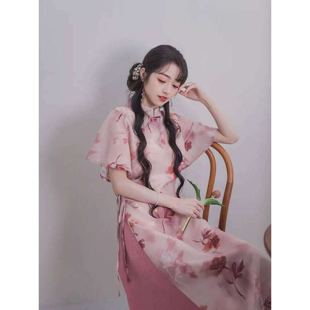 Retro Temperament Cheongsam Chinese-Print New Slim Clothes Birthday Dresses For Women Evening Dress