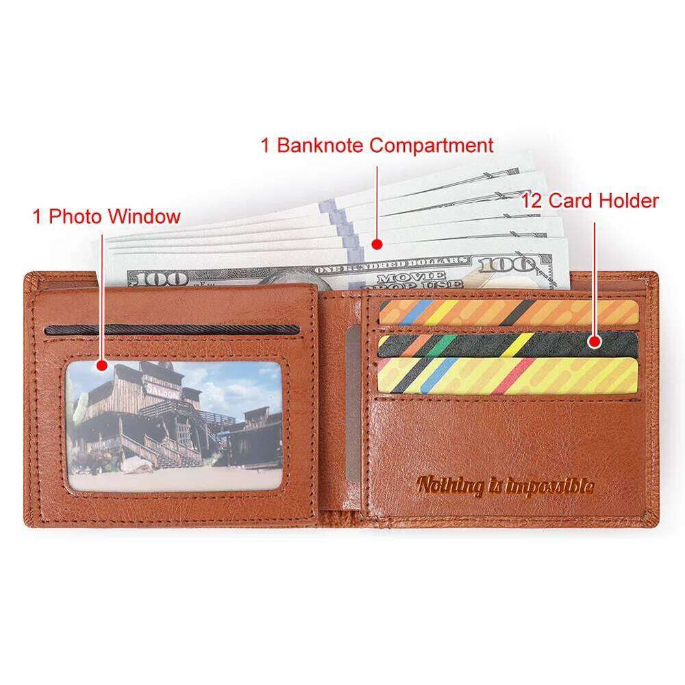 HUMERPAUL Wallet for Men Genuine Leather RFID Blocking Bifold Stylish Card Holder Purse with ID Window Classic Male Money Bag H260131