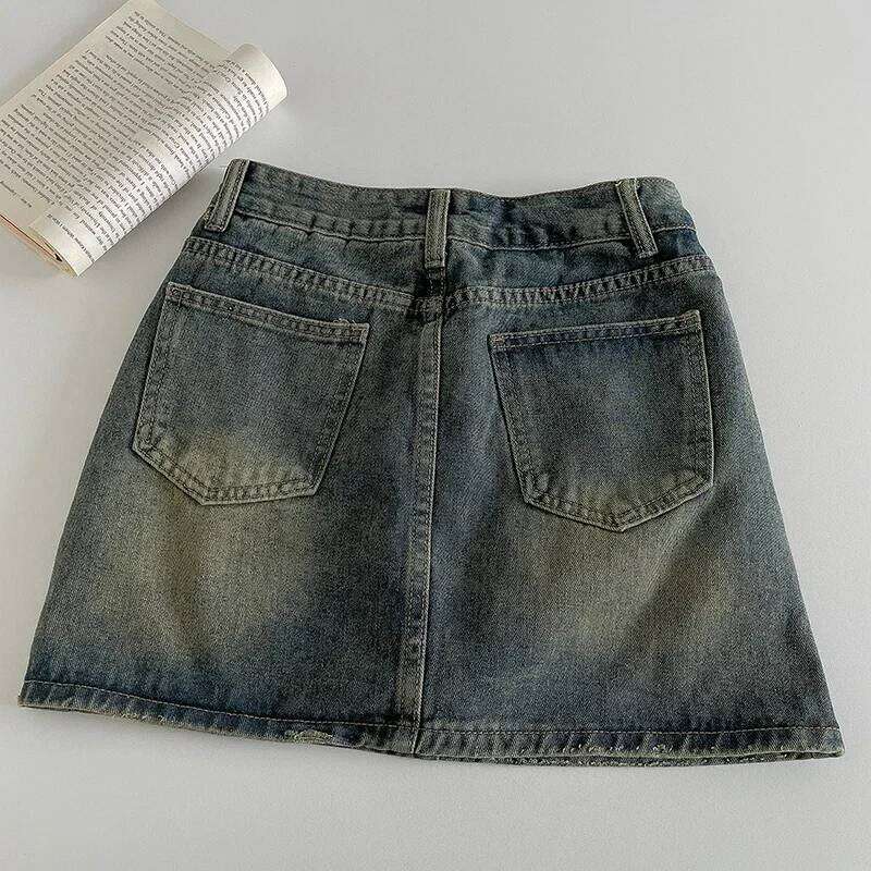 Retro Dark Denim Skirt 2025 A Word Spring Women High Belt Anti-exposure Short Dress New XJ260131