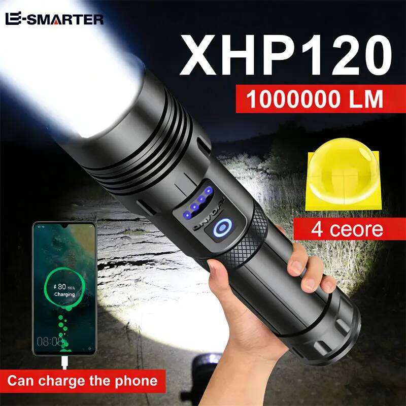 Powerful LED Flashlight XHP120 Rechargeable Portable Tactical Torch Super Bright Camping Outdoor Search and Adventure Flash Lamp H260131