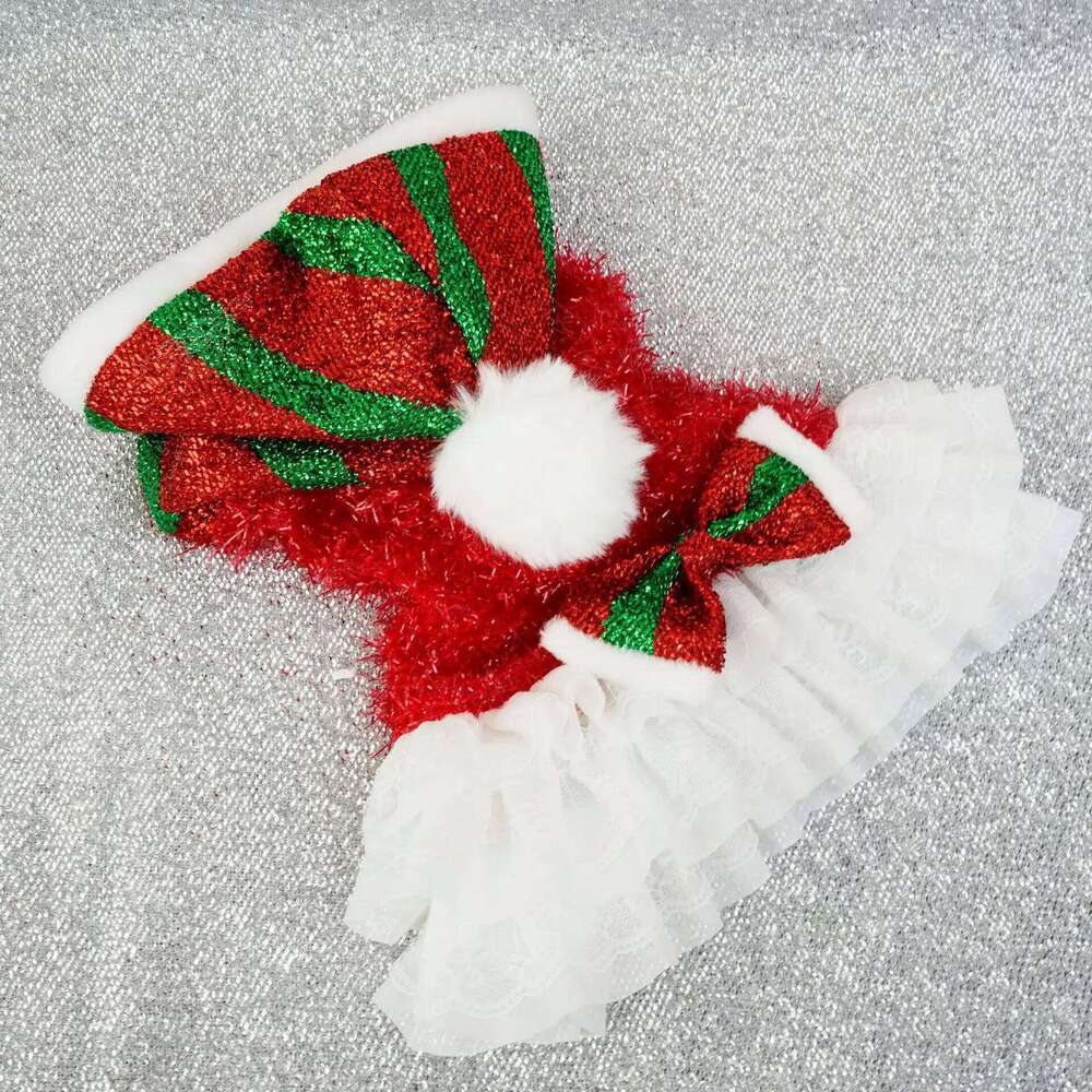 Pet Sequin Dress Dog Mesh Splicing Outer Tower Party Festive Atmosphere Hooded Christmas Hat Puppy Clothes H260130